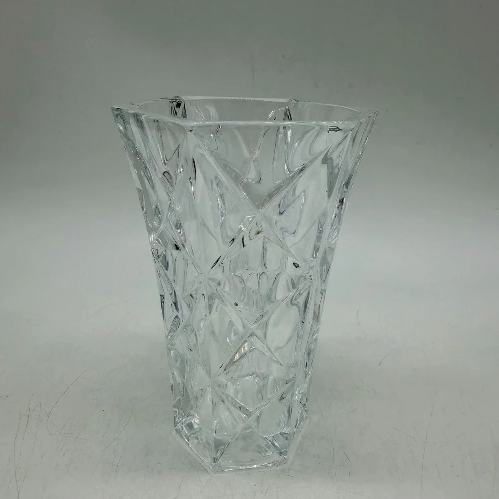 Unbranded Geometric Diamond Cut Clear Glass Hexagon Flower Vase Excellent